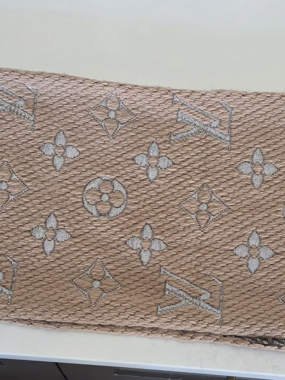 Authentic Like New Louis Vuitton Monogram Logomania Scarf Brown/Silver